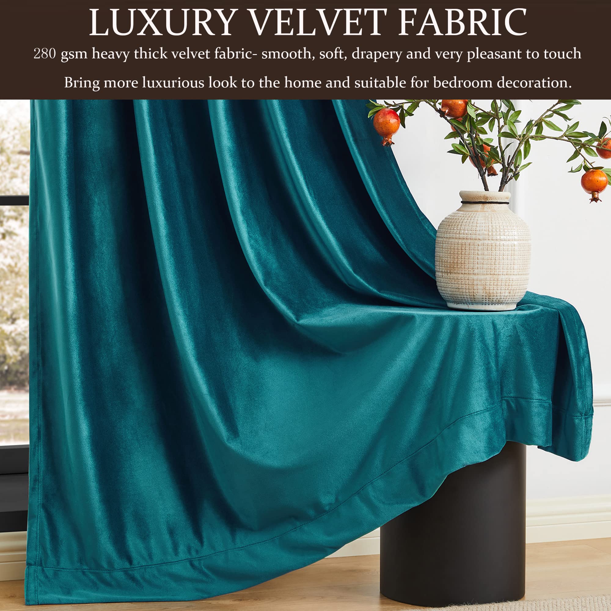 Amazon｜100%完全遮光 ティールグリーン ベルベットカーテン 長さ96